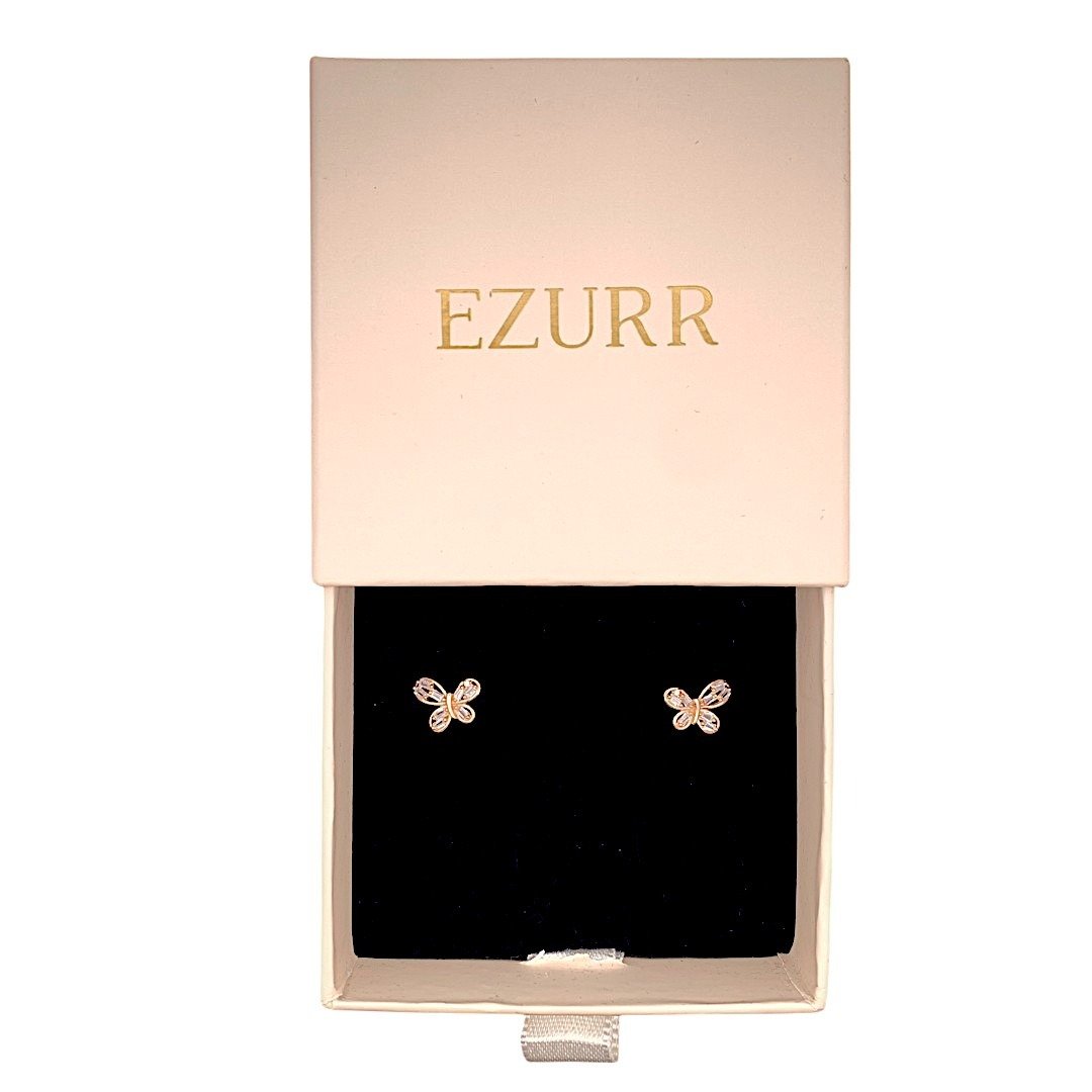 Baguette Wings Stud Earrings (Pure Silver) - Rose Gold